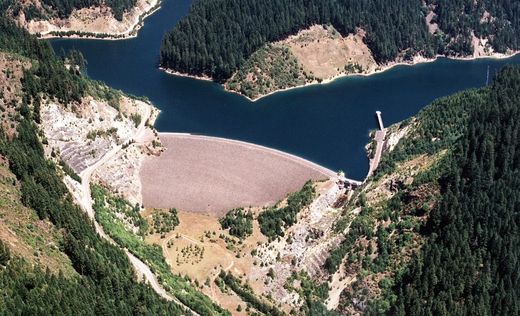 Blue River Dam and Reservoir aerial
